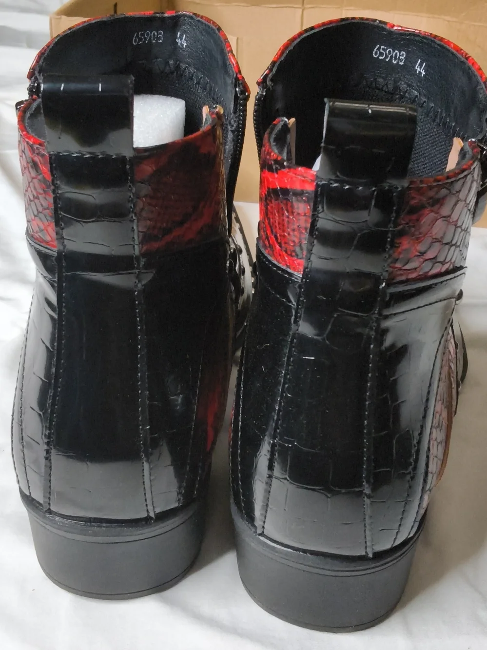 Red Snakeskin and Black Patent Men's Ankle Boots